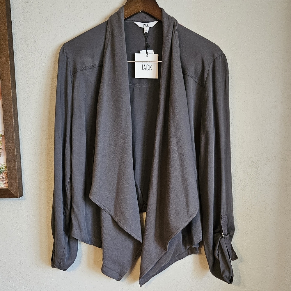 Jack BB Dakota Grey Cardigan Jacket Asymmetrical Lagenlook Sz L NWT